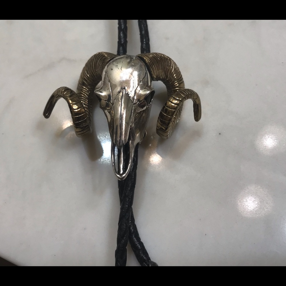 Heavy Sterling and Bronze Ram Bolo